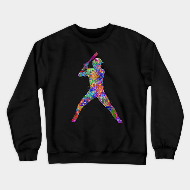 Baseball batting watercolor art Crewneck Sweatshirt by Yahya Art